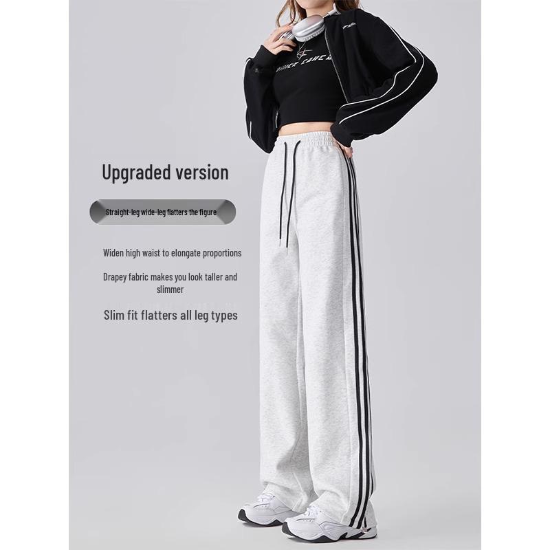 2025 Women's High-Waist Slimming Sweatpants: White & Gray, Spring Casual Wide-Leg Design