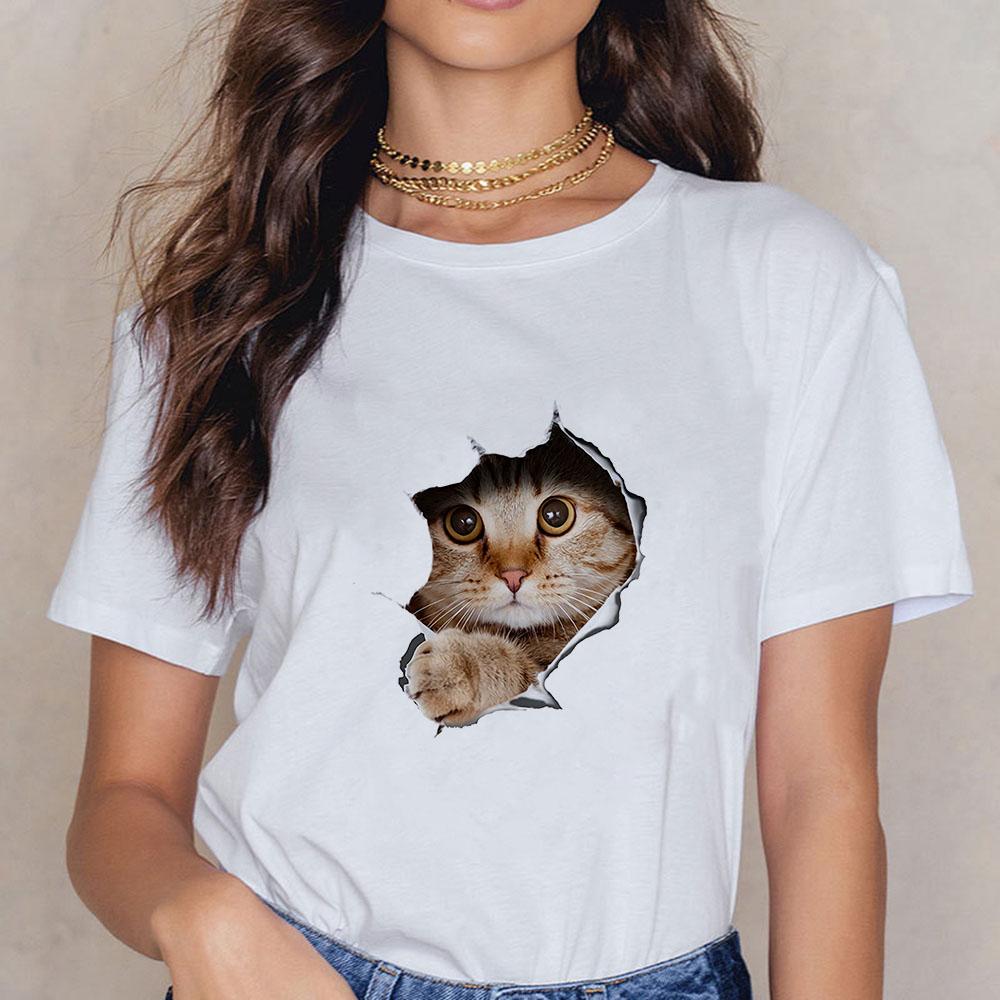 Женская футболка с черными кошками, футболка с котенком, милая, красивая, оверсайз, смешная, модная, с коротким рукавом, летний топ S
