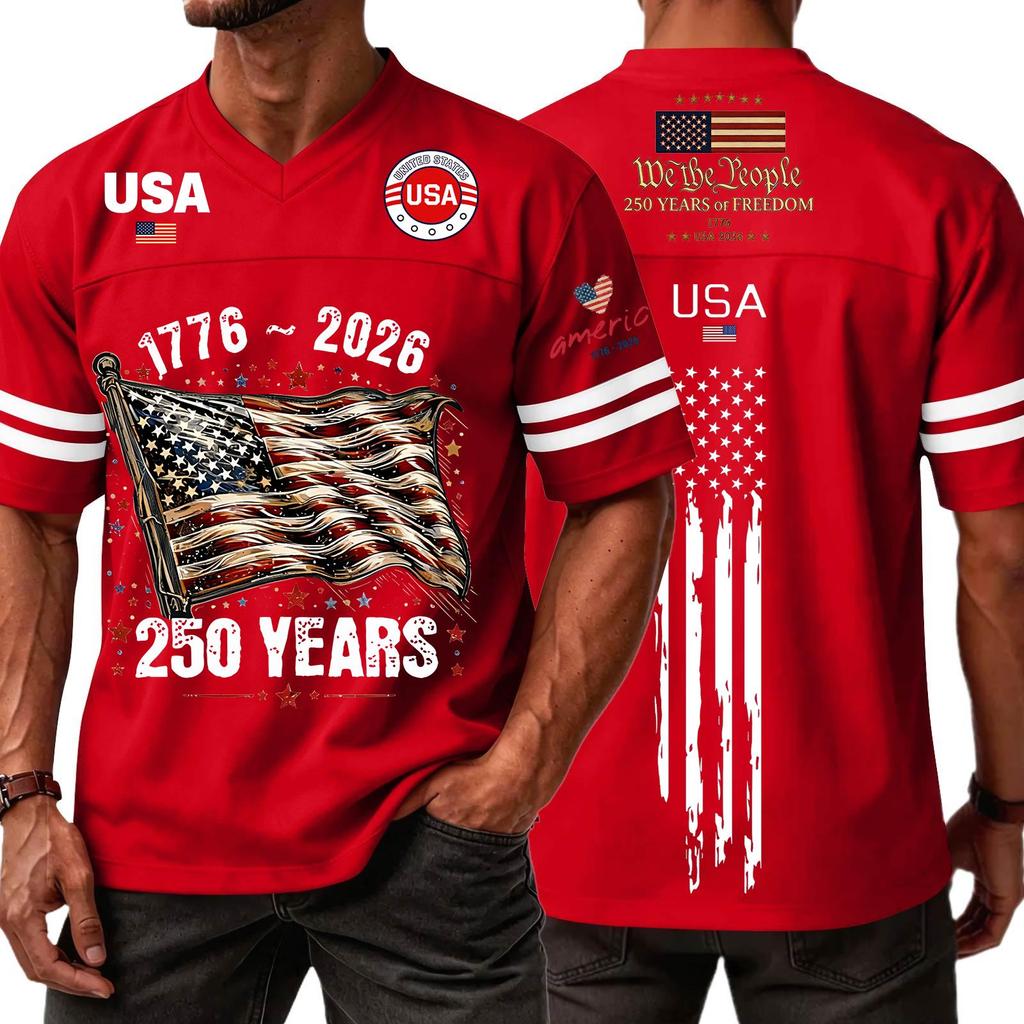Men's Casual Fashion V-Neck Independence Day Print Short Sleeve Sports T-Shirt Top