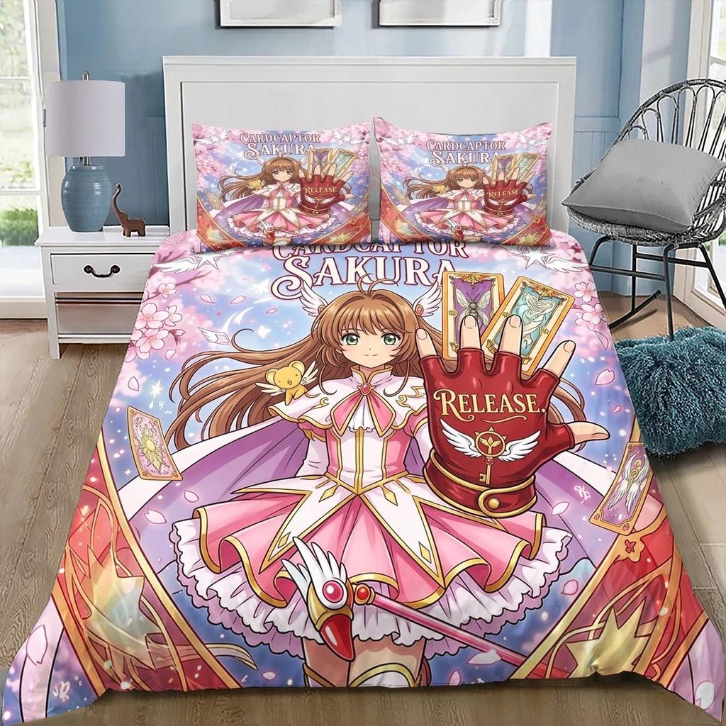 Anime C-Cardcaptor Sakura Love Child Duvet Cover Set HD Comforter Cover Bedclothes for Kids Bedding Sets Bedroom Decor