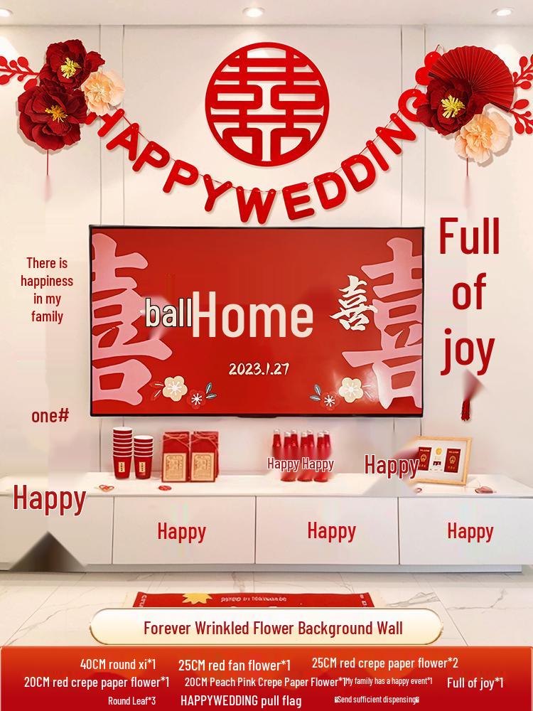 Wedding Decoration Set for Groom's New Home: Living Room TV Wall & Flower Decor