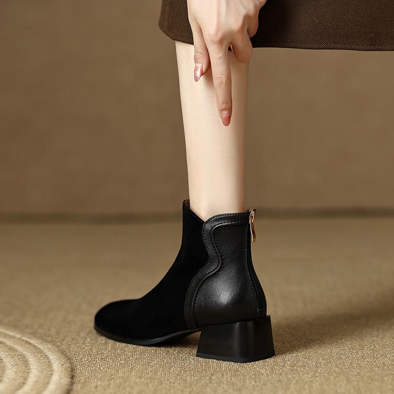 Fashion 2025 New Autumn Boots Women Sheep Suede Leather Shoes for Women Square Toe Chunky Heel Women Boots Winter Zipper Modern Boots