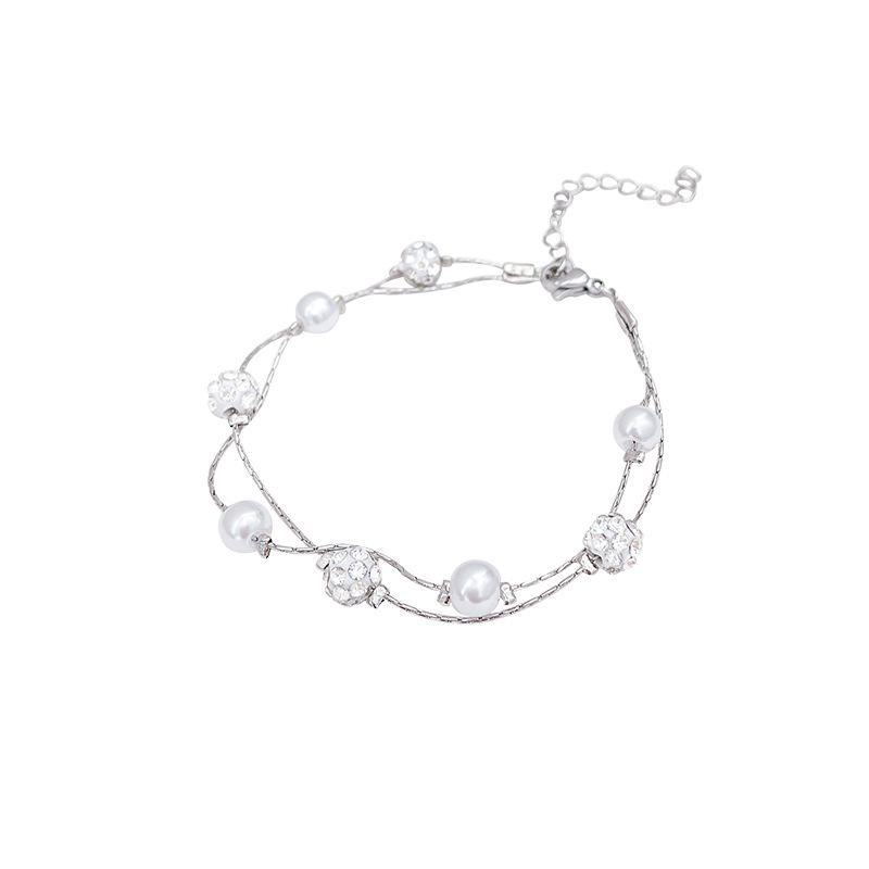 Korean Double-Layered Pearl Bracelet with Starry Sky and Diamond Beads - Same Style as Internet Celebrity Bracelet
