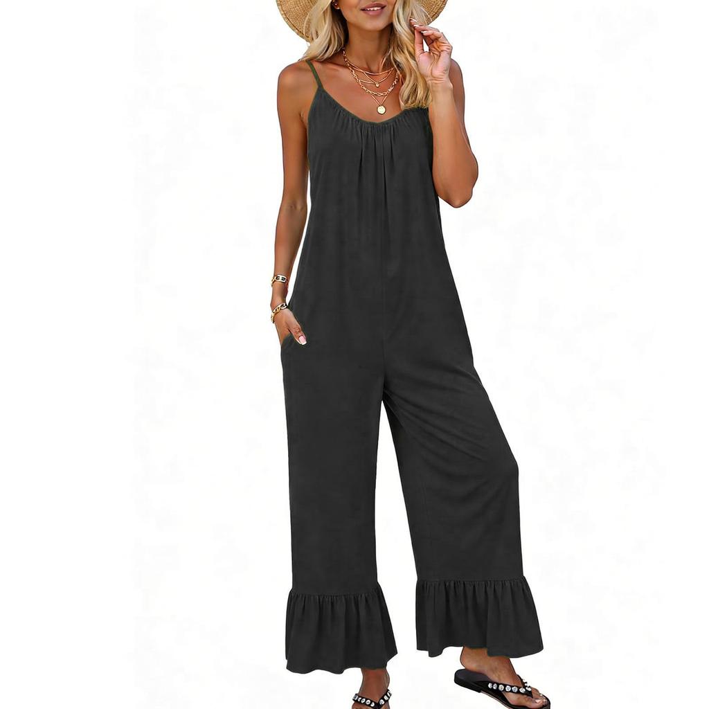 Jumpsuits For Women Sleeveless Spaghetti Strap Womens Jumpsuit Wide Leg With Pockets