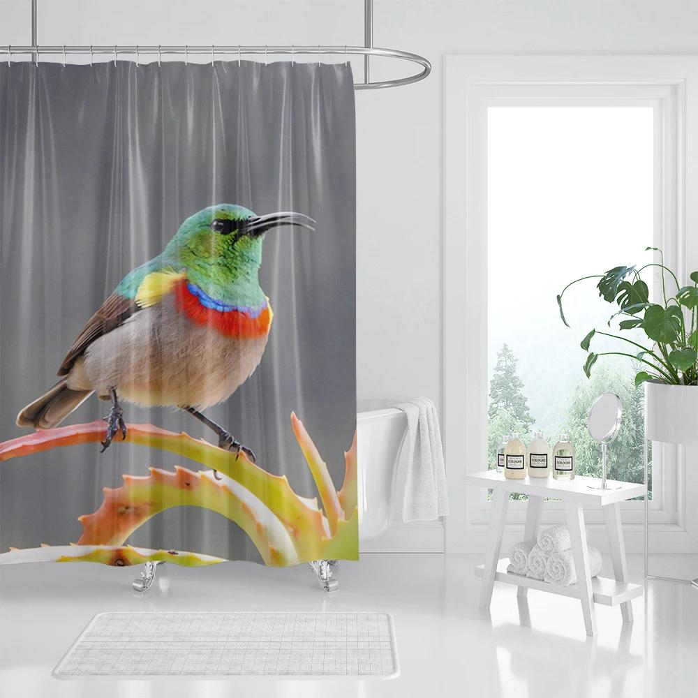 Spring Floral Hummingbird Shower Curtain for Bathroom Watercolor Flowers Birds Fabric Bath Curtains Modern Art Decor with Hook