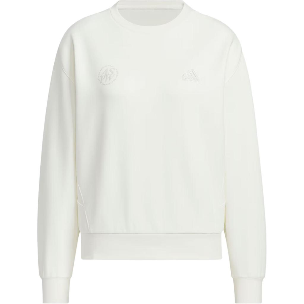 Adidas Lounge FW24 Comfortable Soft Crew Neck Sports Sweatshirt Women Sweatshirt Han-Jade-White JJ3577
