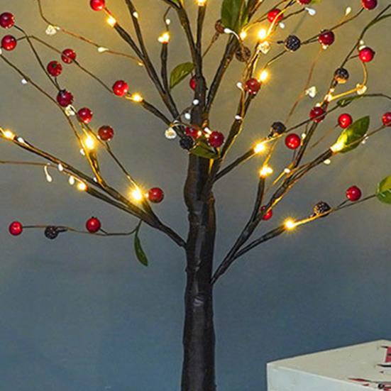 22" Berry Blossom Twinkling Tree with Lights 24 LED Lighted Branches Artificial Christmas Tabletop Bonsai Lamp for Living Room Bedroom Home Decor