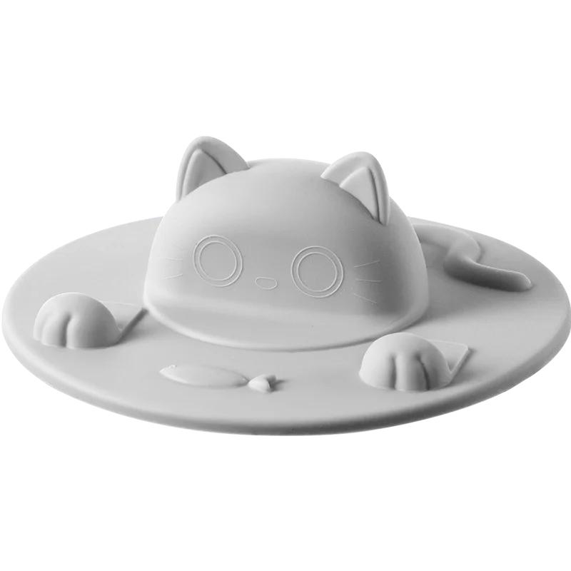 Silicone Cup Lid Cartoon Creative Irregular Cup Cover Dust-proof Leak-proof Three-dimensional Cat Head Multi-functional Cup Lid серый