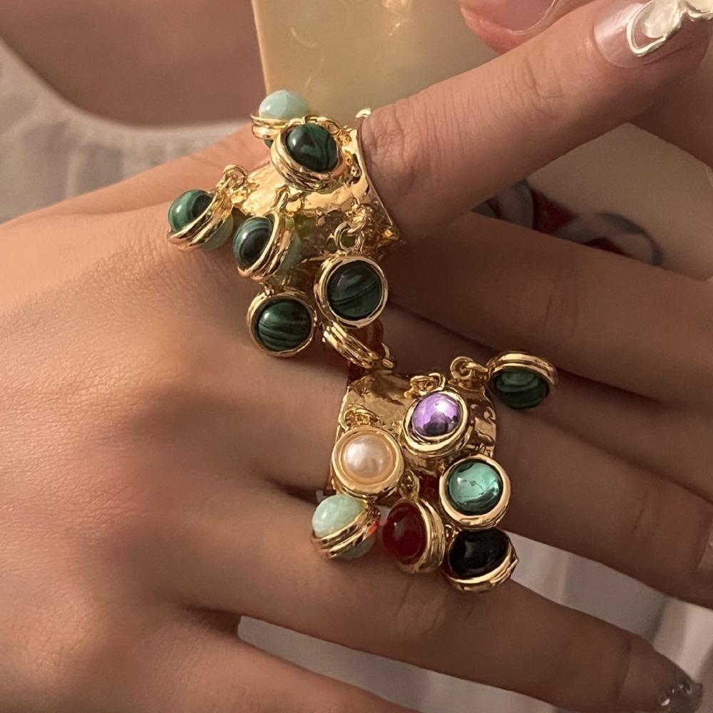 Multi-pendant Fringe Open Ring Vintage Exaggerated Ring Colorful Bead Rings Party Jewelry