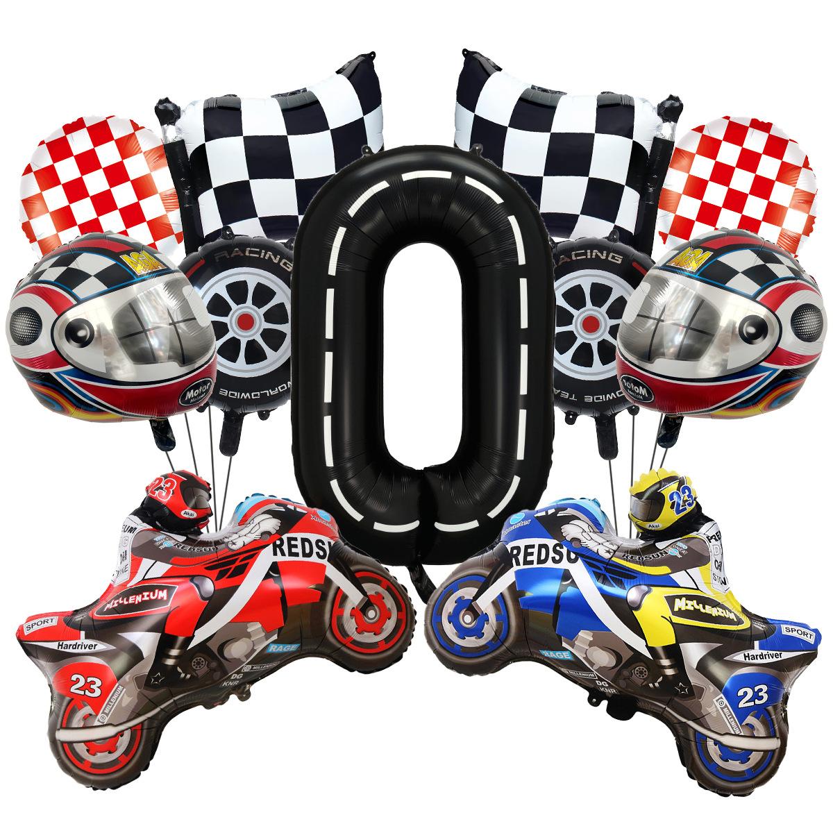 

Foreign Trade Racing Theme Birthday Balloon Set Helmet Motorcycle Aluminum Film Balloon Party Decoration Arrangement Number 0 set