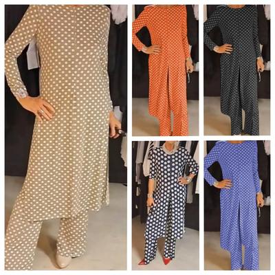 Lente Herfst Mode Ronde Hals Lange Mouw Split Golfpunt Broek Casual Set voor Dames Pakken & Sets (vrouwen)