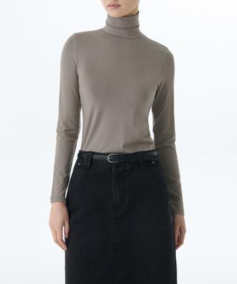 MUSINSA STANDARD WOMAN Women'S Tencel Slim Turtleneck T-Shirt [Taupe]