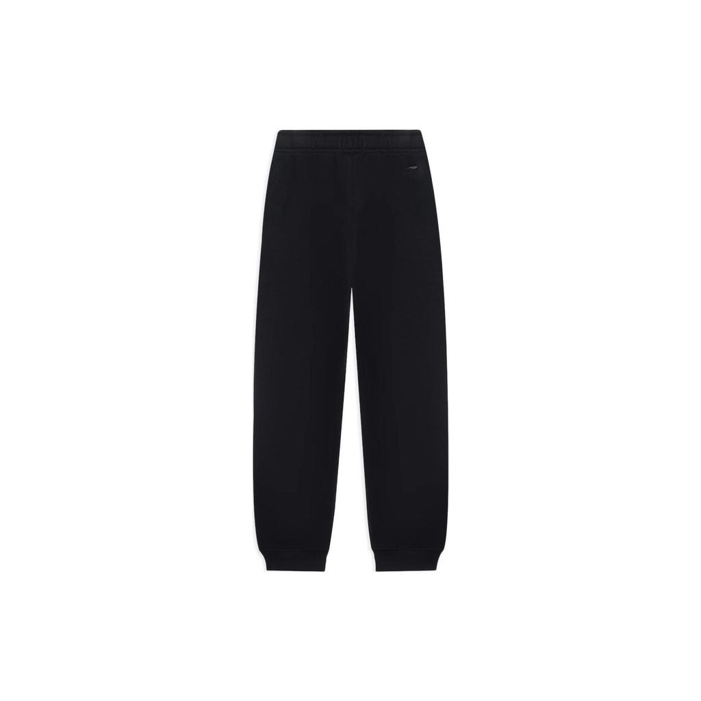 Li Ning Sports Trend Series Solid Color Logo Embroidered Fleece Cuffed Knitted Sweatpants Women Bottoms Black AKLSB52-1