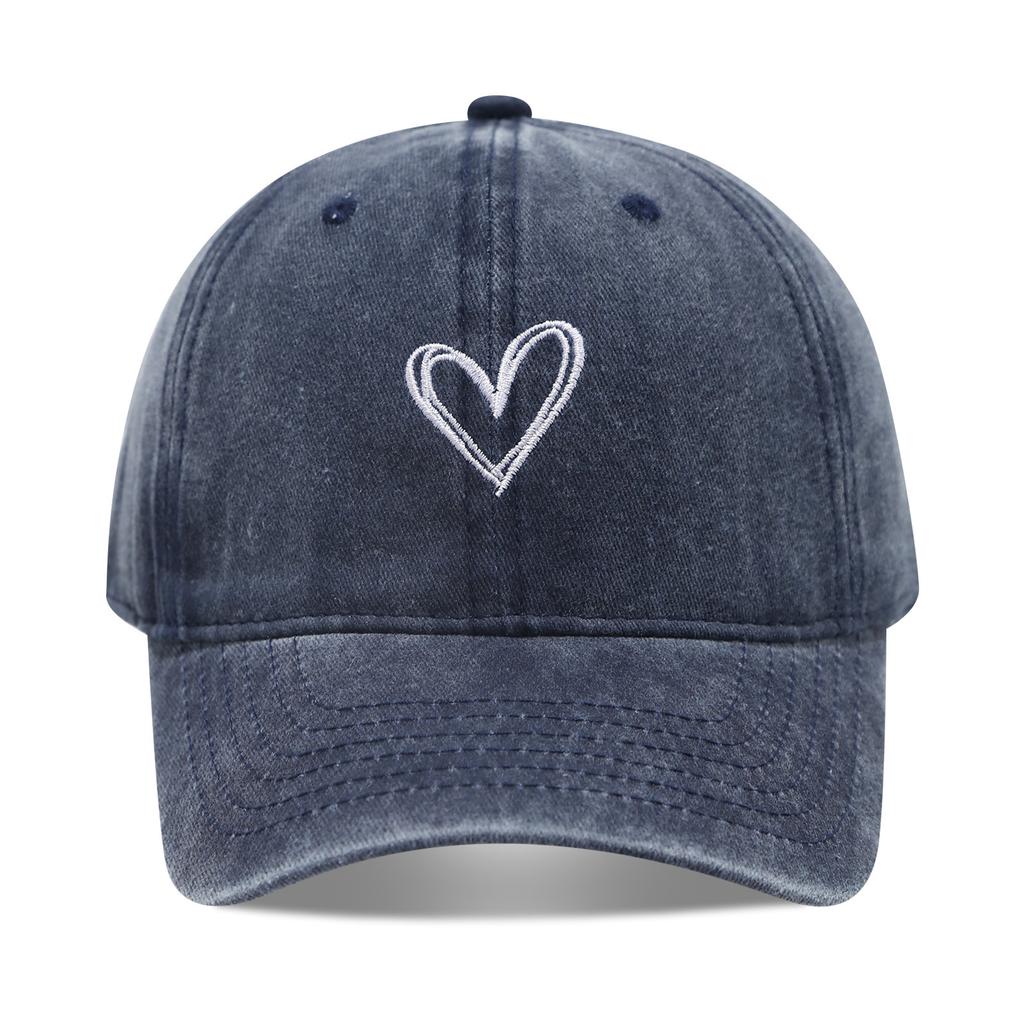Literary and retro small love embroidery soft top fashion cap women's summer outdoor simple washed baseball cap men's autumn