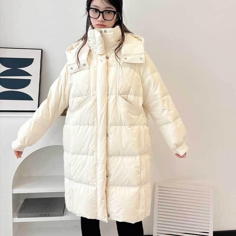 90 White Duck Down Winter New Down Jacket Women's Medium and Long Thickened Super Long High-end Jacket Hooded