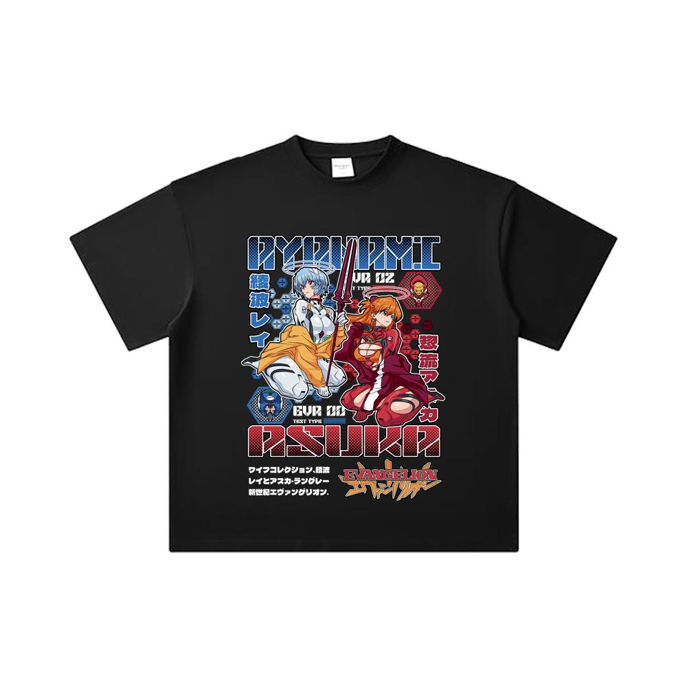 260 GSM Double Yarn 32 Count 100% Cotton Evangelion V2 Asuka Rei Print Unisex Heavy Cotton T Shirt
