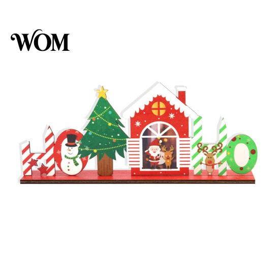 Rustic Wooden Cabin Decor Christmas Ornaments, Tabletop Decoration with Santa Claus Snowman Elk Window Display Props Designs for Home Holiday