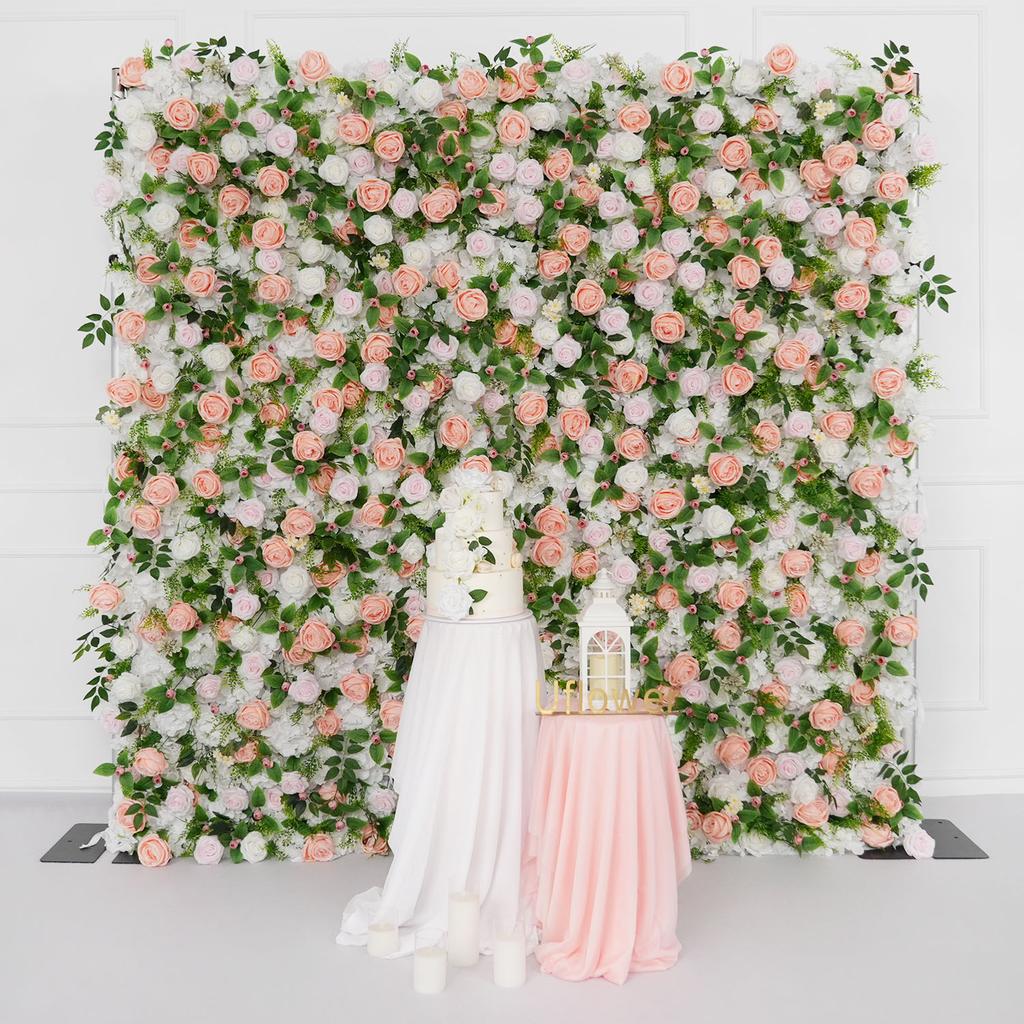 Uflower Red Rose luxury 5D Flower Wall Cloth Fabric Wedding Backdrop Decor Artificial Flower Arrangement Marriage Event Props