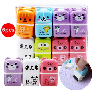 6pcs Cute Animal Pencil Eraser Cartoon Small Roller Erasers Rubber Stationery Supplies for Office