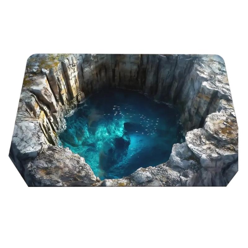 3D Optical Illusion Rug Nonslip Floor Mat for Indoor and Outdoor Use Cave Stone Visual Illusion Doormat for Living Room