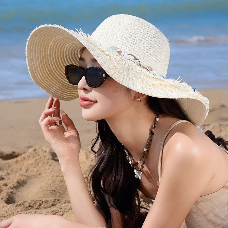 Sonnenhut aus Stroh für Kinder mit breiter Krempe, atmungsaktiver Sommerstrohhut, Strandhut für den Badeort, Vollgesichtsschatten, Sonnenschutzhut, modisch