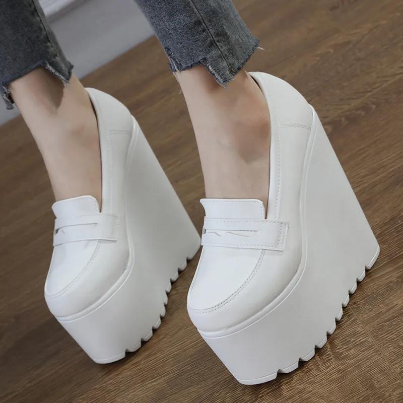 Fashion 16 CM Round Head Platform Super High Heel Thick Heel Women's Shoes Black And White Pumps For Women Sexy Wedges