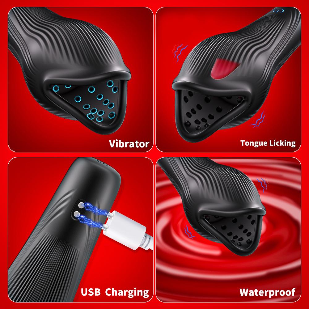 Powerful Blowjob Male Masturbator Cup Tongue Licking Glan Stimulation Vibrator Penis Massager Delay Trainer Sex Machine Sex Toys
