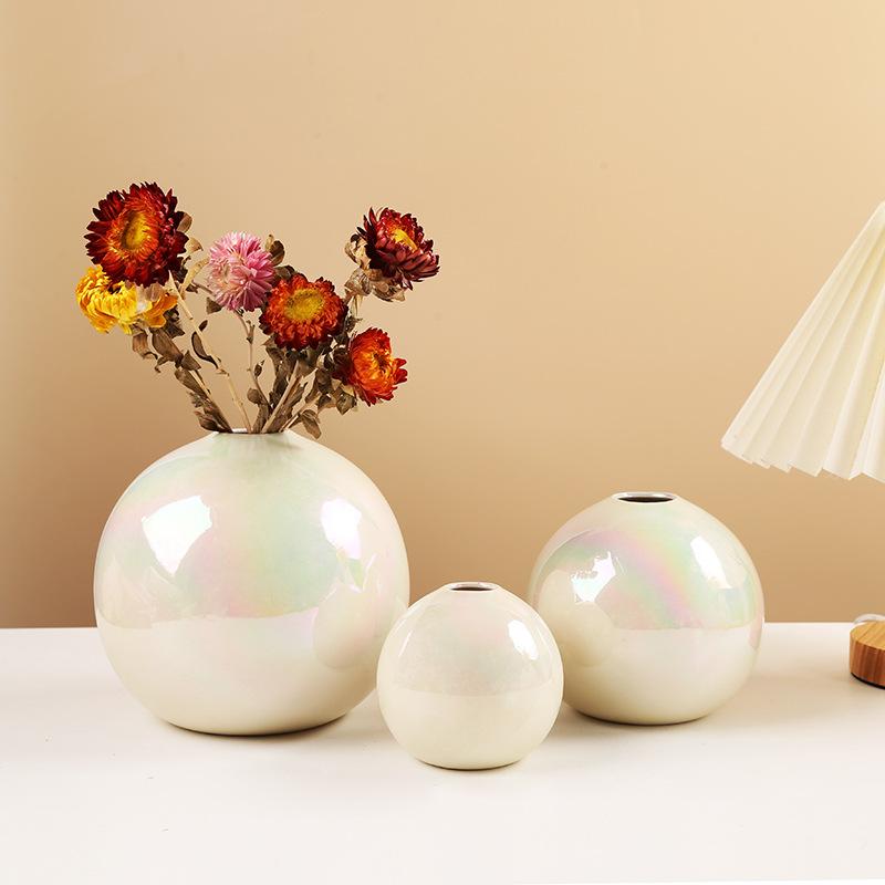 Round Ball, Colorful Vase I, Ns, Ceramic Vase Decoration, Light Luxury High-end, Living Room Flower Arrangement, Dining Table Flower Utensil