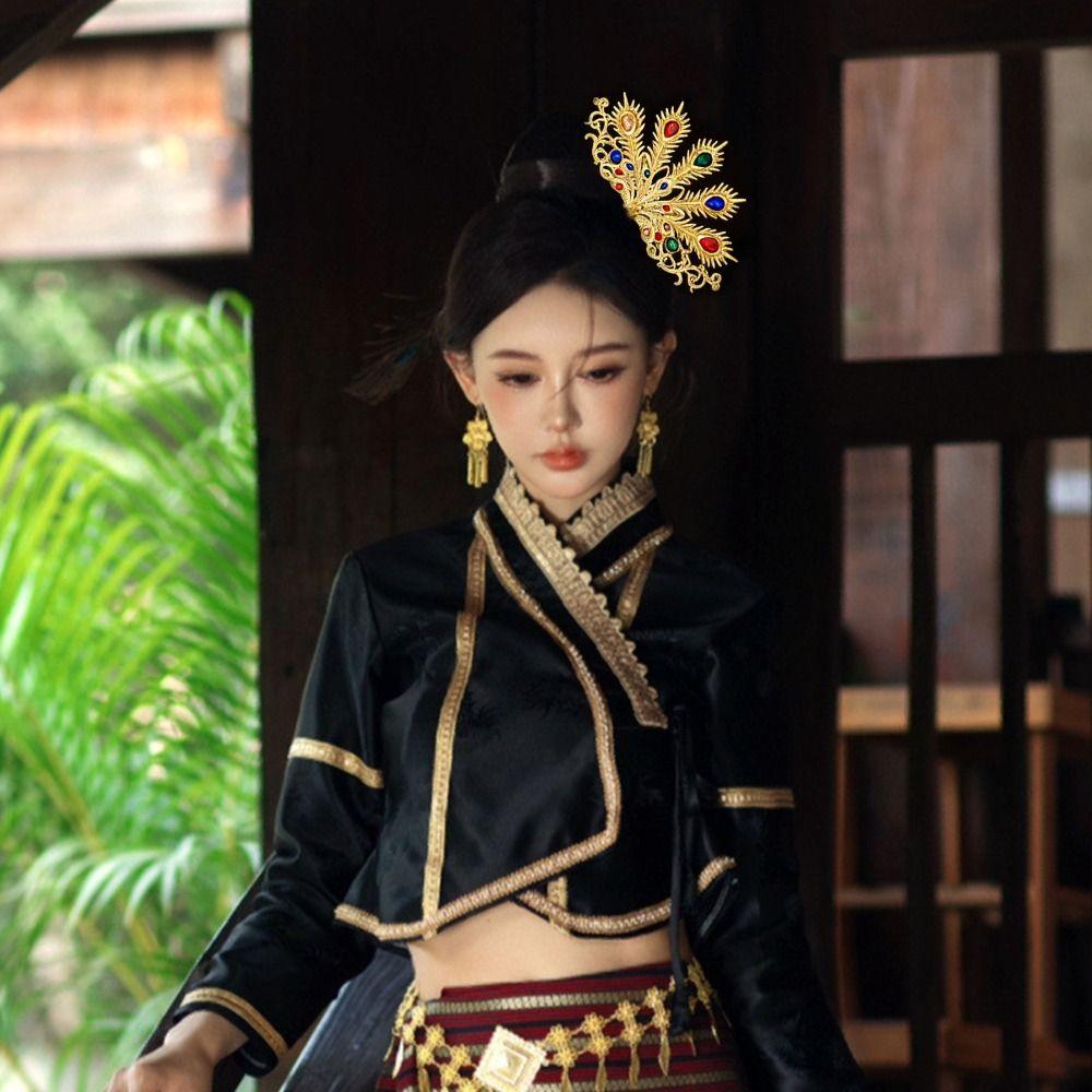 Silver Thai Hair Sticks Gold U-shaped Hair Fork Classical Thai Metal Leaves Hairpin  Daily