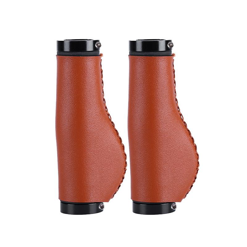 

Vintage Leather Bicycle Handlebar Grips - Mountain Bike Pu Leather Lock-On Grips, Hand-Stitched Anti-Slip Handle Cover