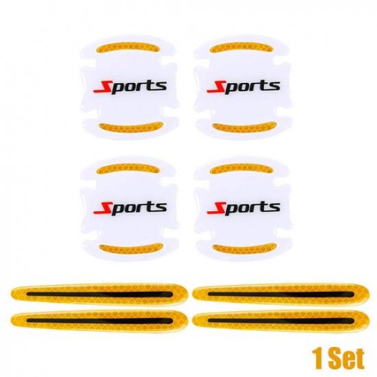 8pcs Car Door Handle Bowl Protective Reflective Sticker Warning Strips Decals
