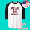 Mężczyźni Uniwersytetu Harvarda#039;s Raglan Biało-Czarny Rozmiar S do 2XL Unisex Koszulka