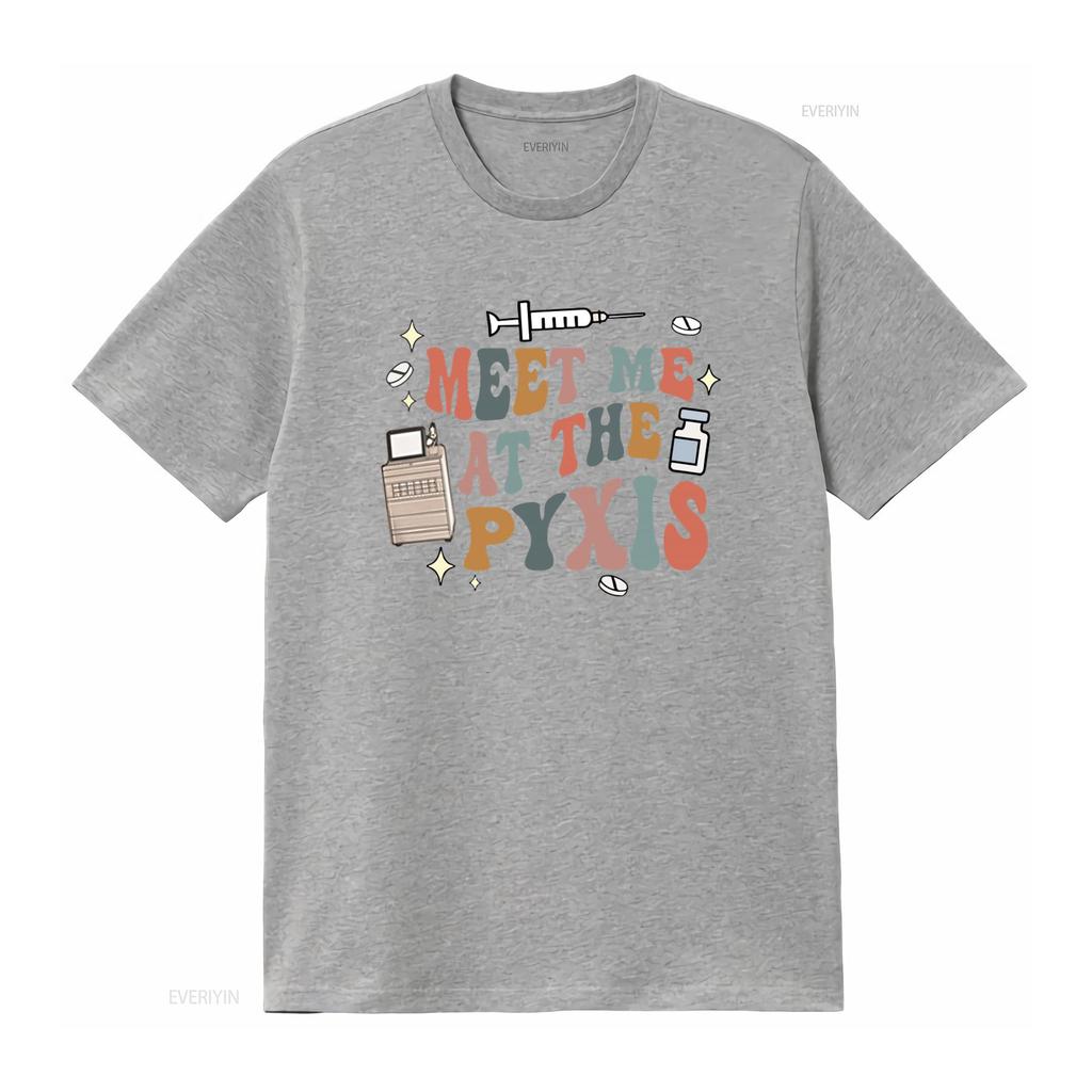 Retro Nurse Humor T Shirt Meet Me At The Pyxis Med Count Pharmacy Tech Surg Icu Nursing Pharm Pharmacist Medication Dispenser