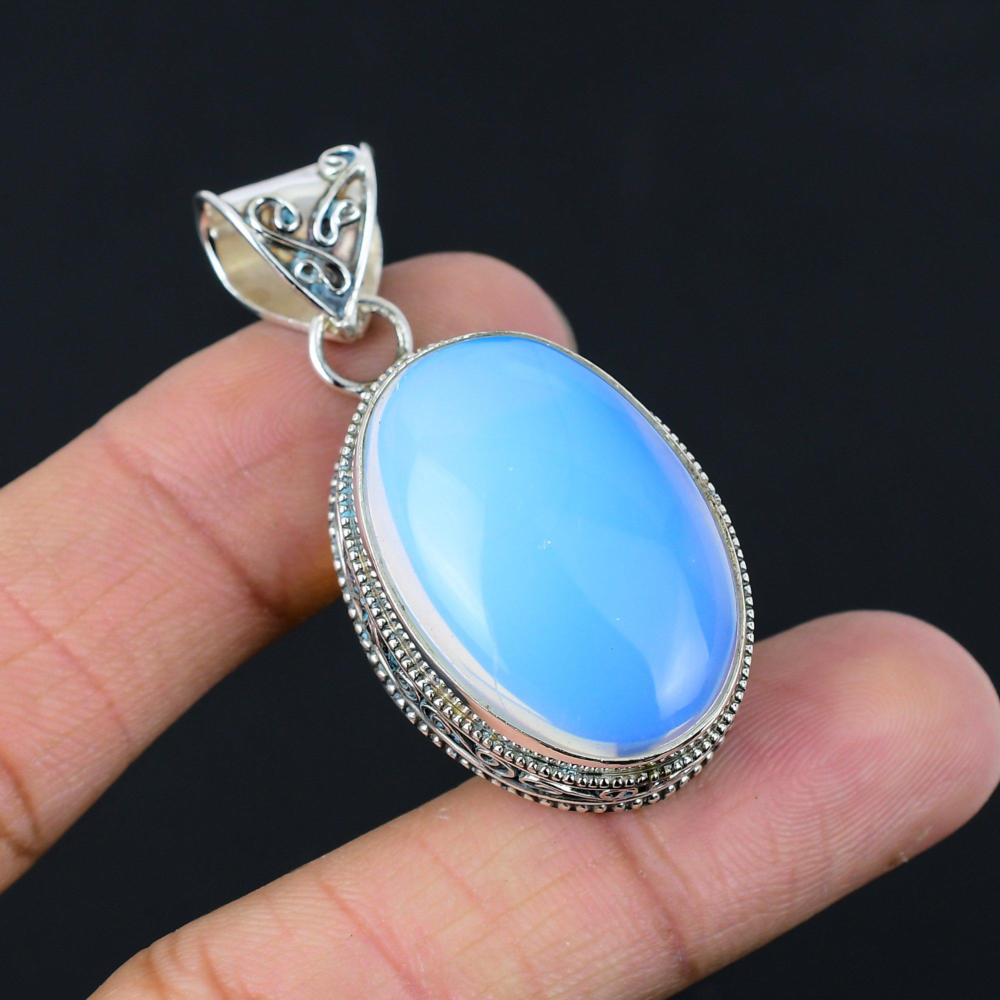 

925 Sterling Silver October Birth Natural Milky Opal Handcrafted Wife Pendant