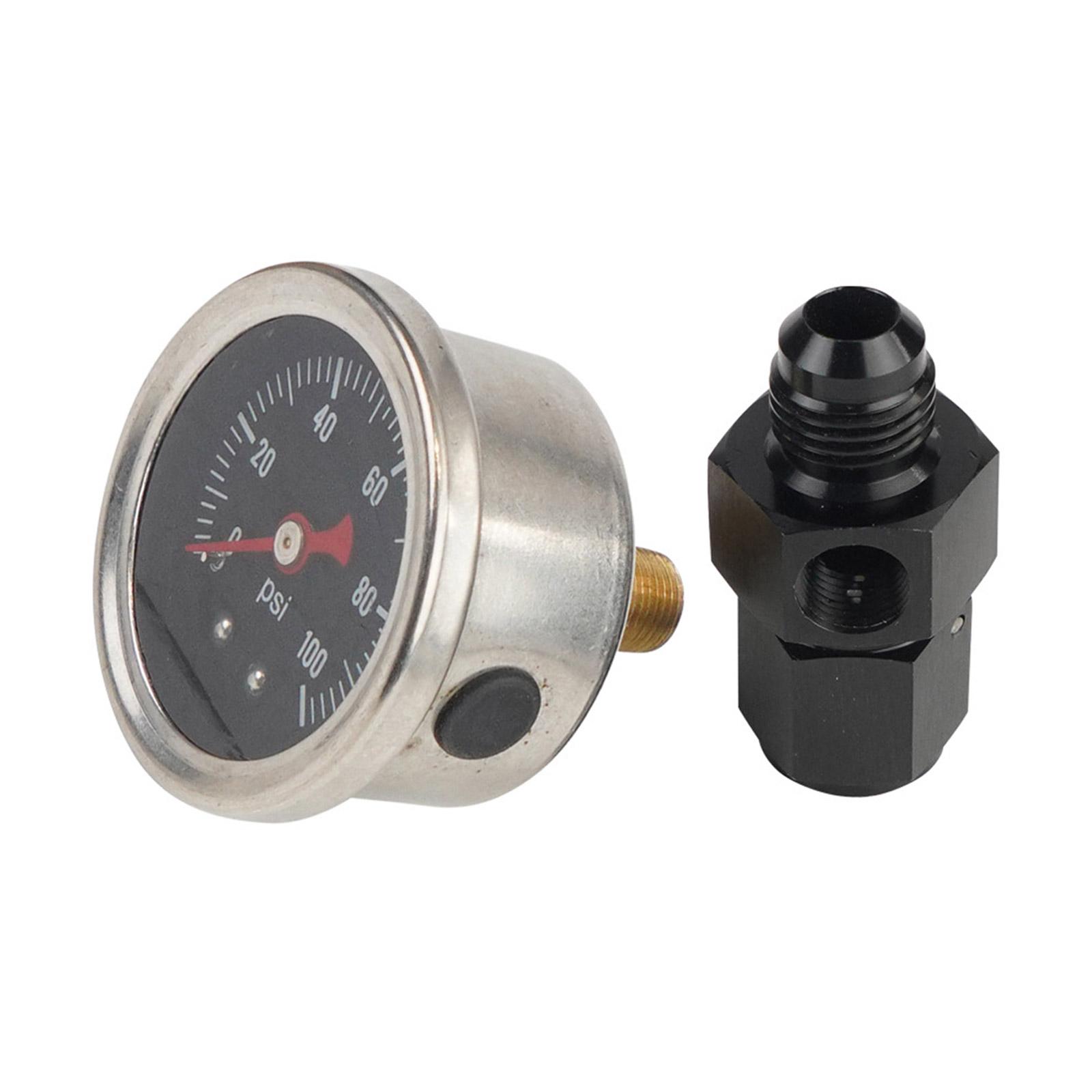 

Universal Fuel Pressure Gauge Liquid 0-100psi Oil Press Gauge 1/8 NPT with 6AN Fuel Pressure Take Off Fitting