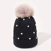 Cute with Diamond Knitted Hat Thick Flannel Warm Large Woolen Ball Cold Hat Folded Edge Solid Color Women's Hat Winter