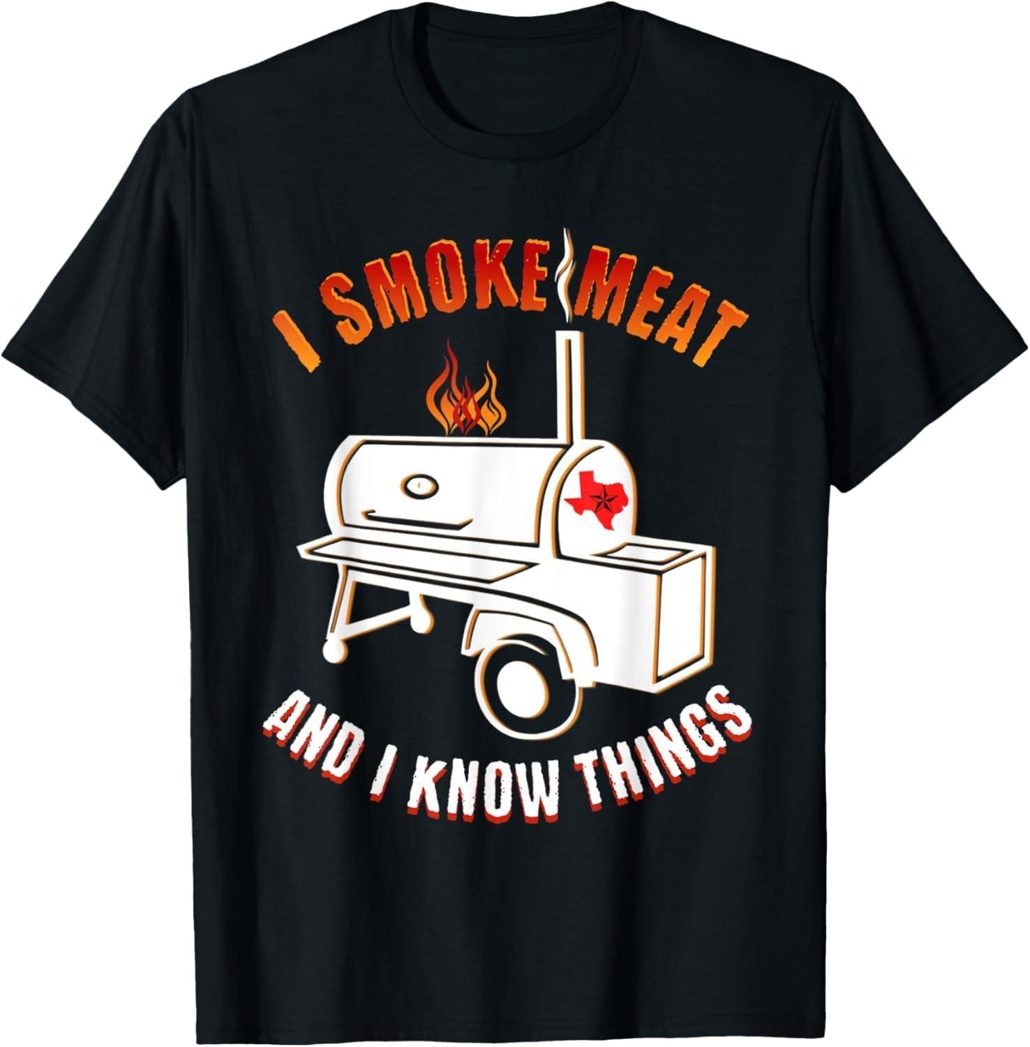 QINGXIUU I Smoke Meat and I Know Things Funny BBQ Texas T-Shirt S