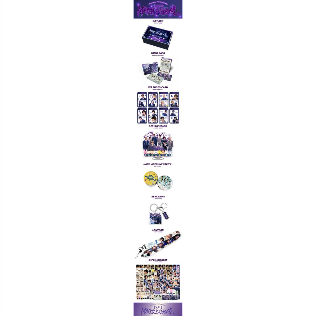 Stray Kids Magic School Gift Box, 4th Fanmeeting Merchandise Set  Lomo Cards Standee Keychain Lanyard Stickers Badge Kpop Gift for Stay Fans