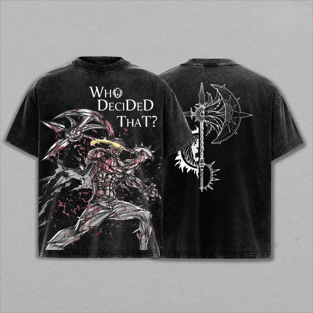 Japan Heißblut Anime Die Sieben Todsünden Escanor Grafik Gewaschenes T-Shirt Herren Damen Übergroß Vintage Baumwolle Streetwear Yk Kleidung