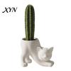 Cute Cat Home Decor 3D Printed Stretching Planter Pot, Kitty Succulents Creative Minimalist Cream Animal Flowerpot, Lovely Kitten Plant Pot for Office