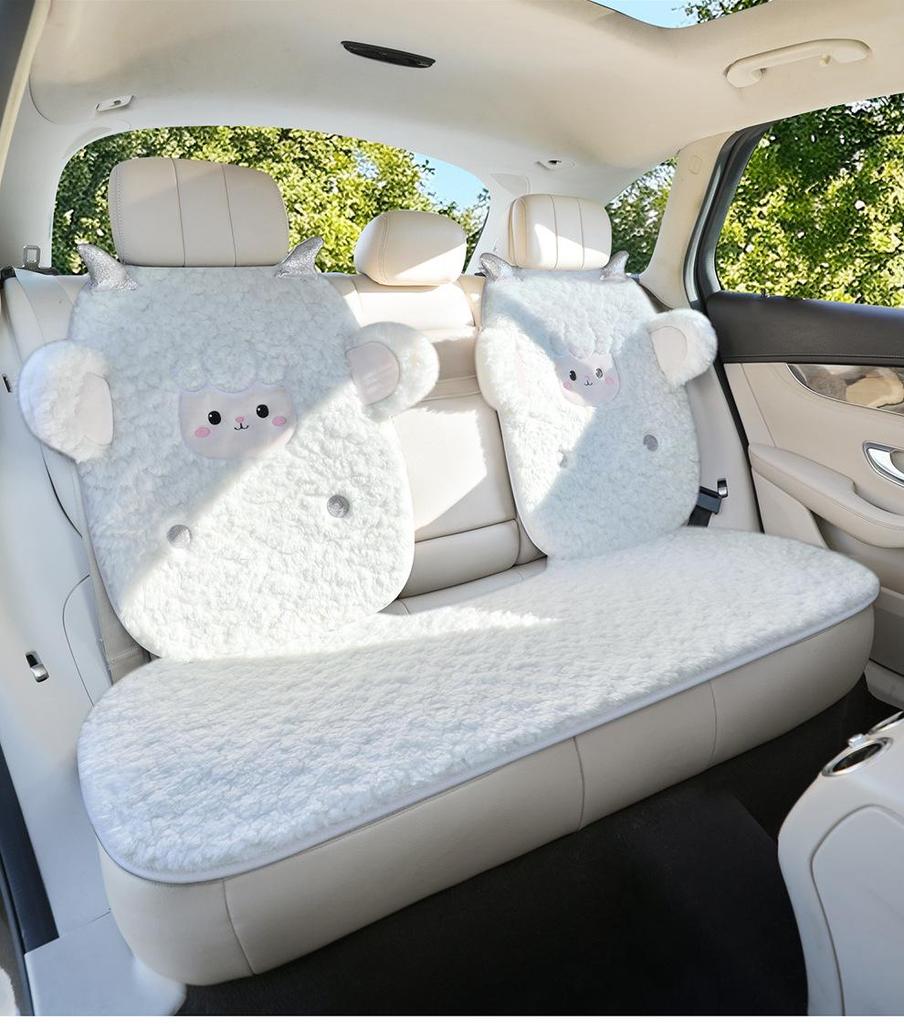 Universal Embroidered Lambswool Car Seat Cushion Set - Winter Warm 3-Piece Interior Decor.