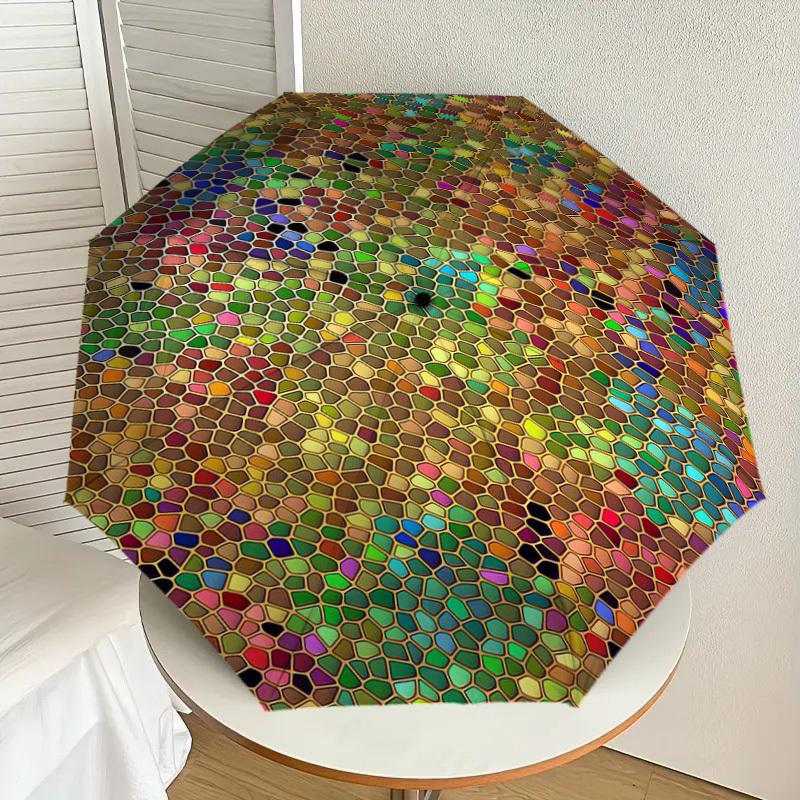 1pc mosaic colorful Pattern Umbrella  Automatic Opening and Closing Umbrella, High quality Umbrella, Ideal Gift for Her 157