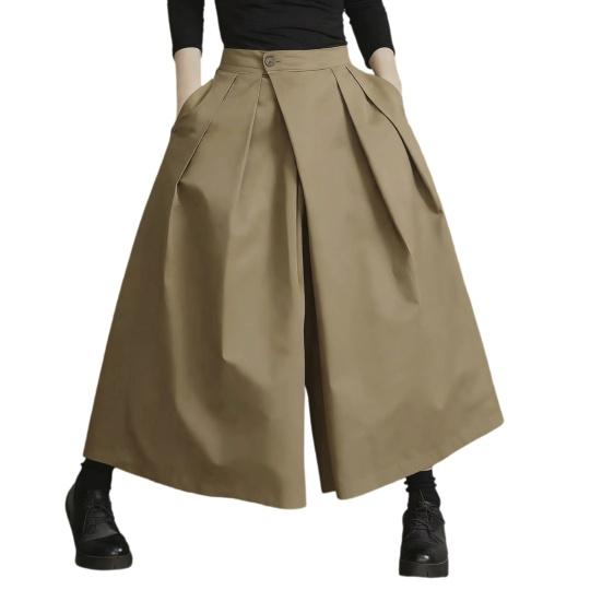 

Women Pants Pure Color Wide Leg Casual Trousers with Elastic High Waist Pleated Design Summer Leisure Pants L хаки