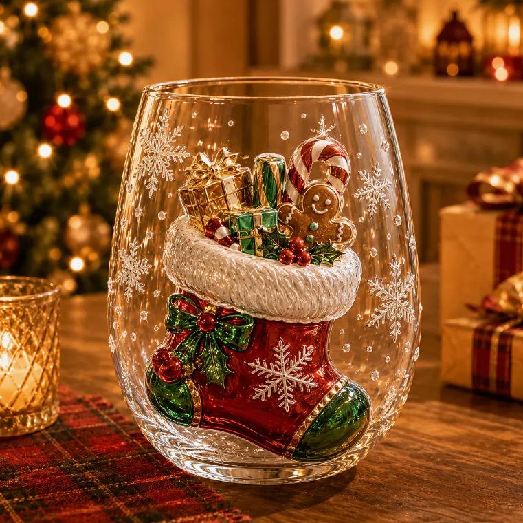 Pahar de Crăciun din sticlă borosilicată înaltă pictat Moș Crăciun om de zăpadă pahar de vin cadou de sărbătoare
