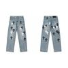 Streetwear Cross Patch Denim Shorts Men Relaxed Fit Ripped Vintage Wash Mid Length