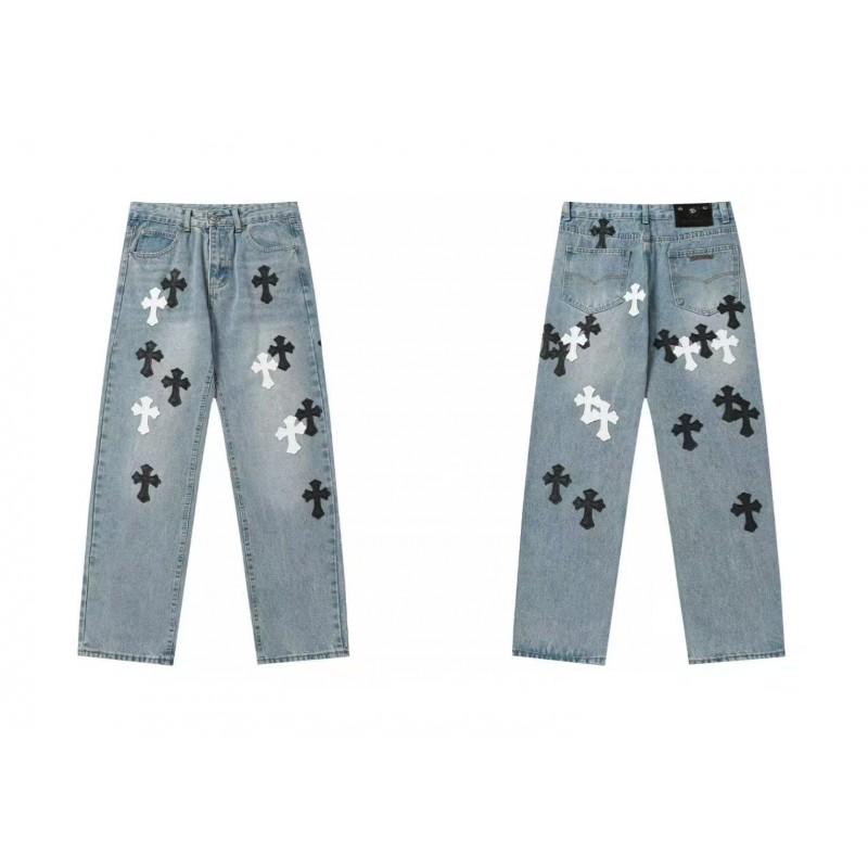 Streetwear Cross Patch Denim Shorts Men Relaxed Fit Ripped Vintage Wash Mid Length