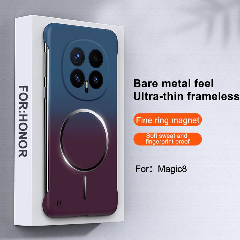 Custodia sottile senza bordi, vernice metallizzata satinata, per telefono Magsafe, per Honor Magic 8 8Pro 7 6 Pro, ricarica wireless, cover colorata sfumata