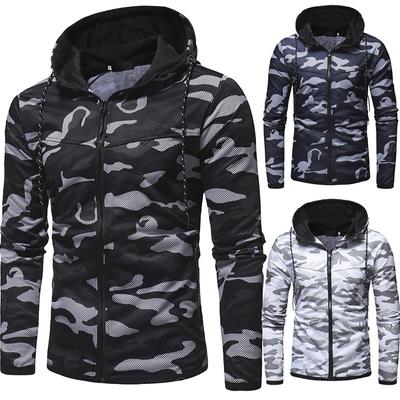Moletom esportivo masculino casual camuflado manga comprida com zíper e casaco com capuz