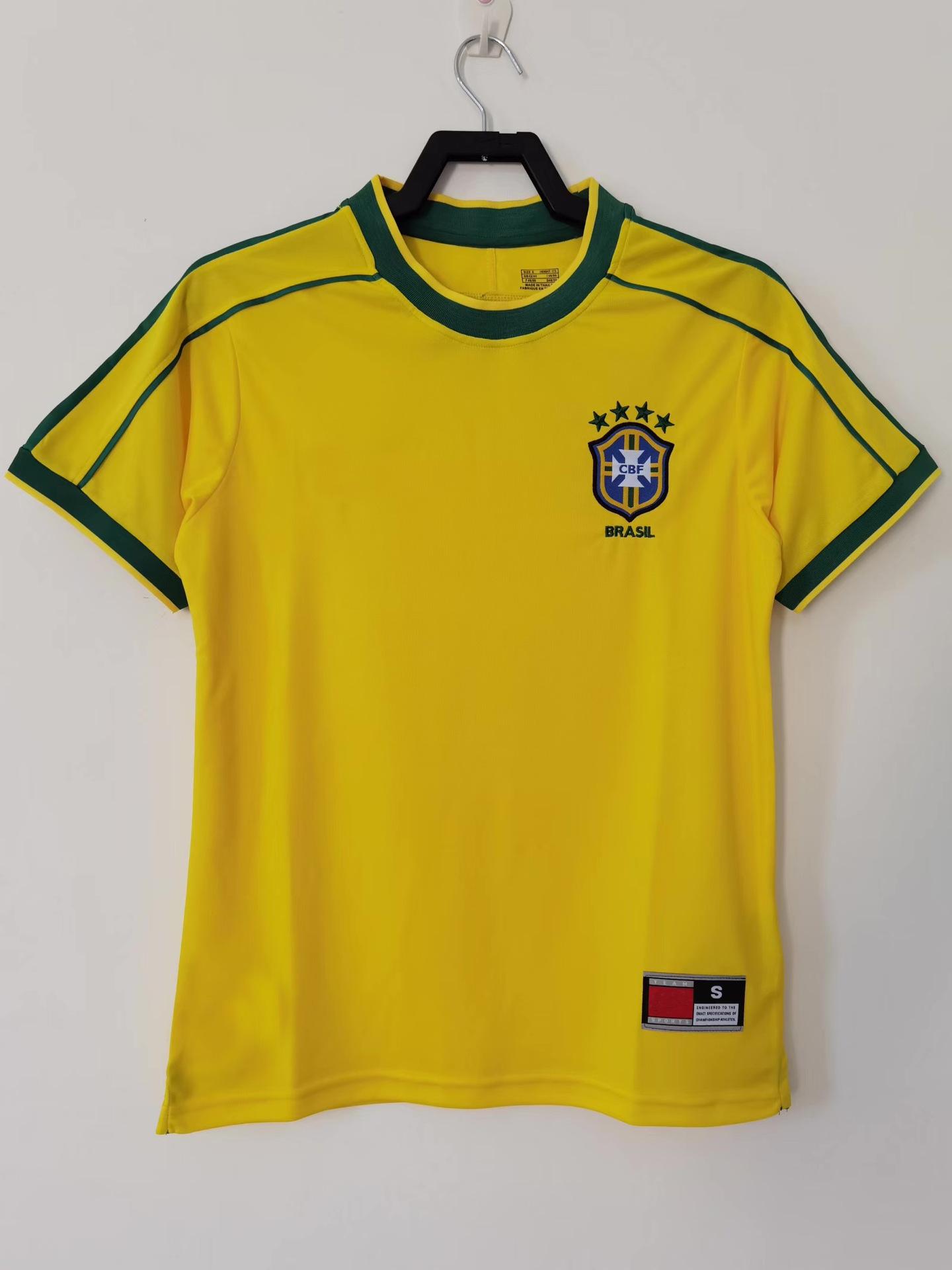 1998 World Cup Brazil home short-sleeved retro jersey 98 Ronaldo Ronaldo Rivaldo football jersey S