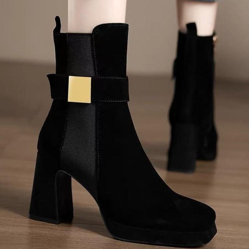 Fashion High Heels Women Ankle Boots Elegant Chunky Suede Shoes Designer 2025 Winter Trend New Fashion Party Boots Woman Pumps Botas